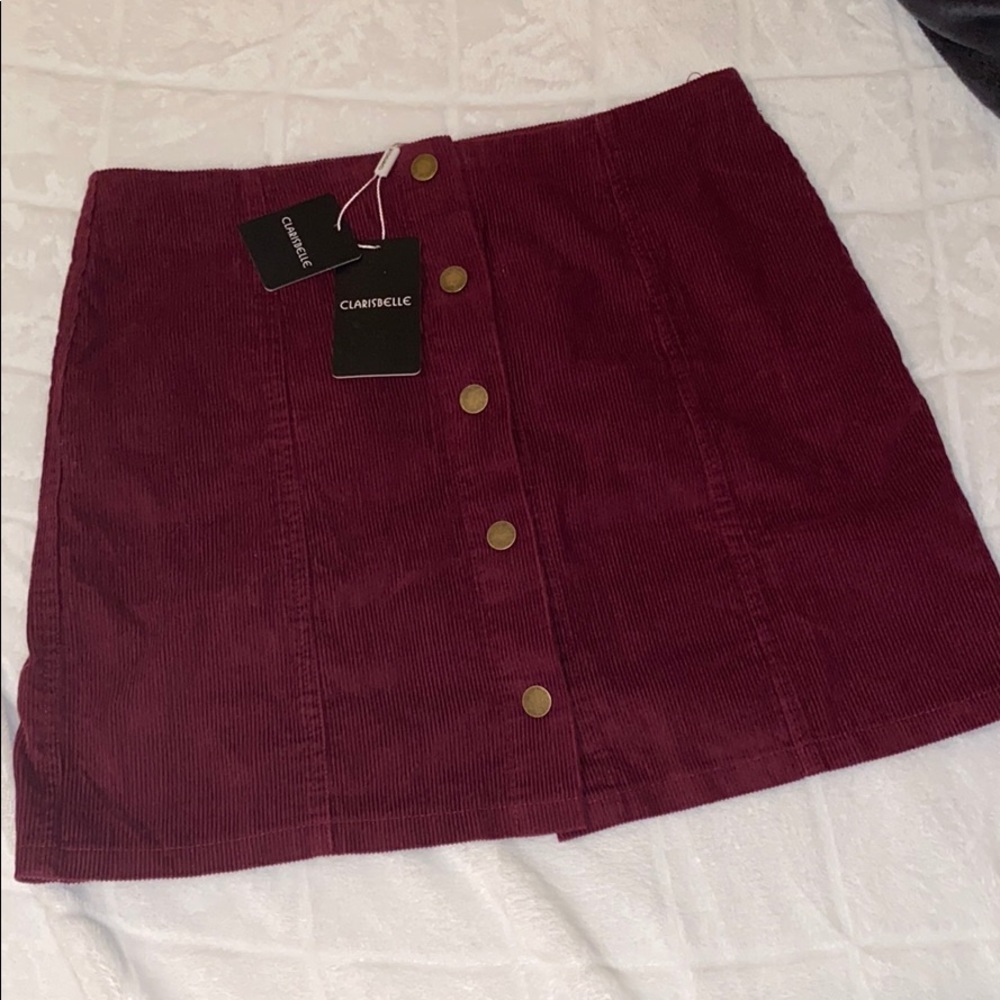 BRAND NEW Burgundy Corduroy Button Skirt